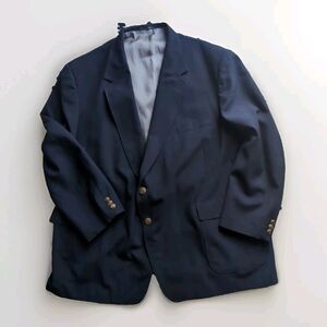 Vintage Towncraft Navy Blue Wool Blend 2 Button Sport Coat Blazer Jacket 54L